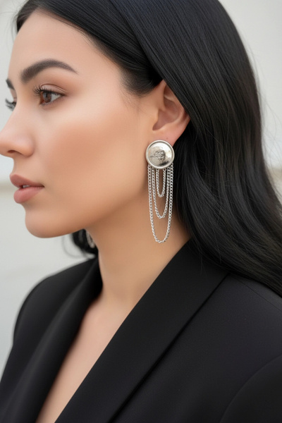 PRVT Gümüş Renk Zincir Sallantılı Çelik Kadın Küpe – Kararmayan Anti Alerjik Modern Tasarım