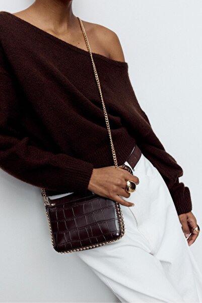 Stradivarius Boncuklu mini timsah deseni görünümlü çanta