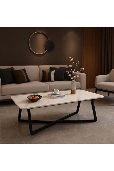 AGD Large Rectangular Multifunctional Coffee Table for Living Room with Black Metal Frame