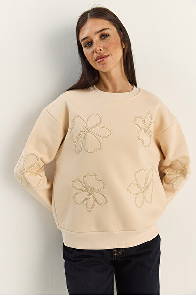 Bianco Lucci Γυναικείο φούτερ Floral Eva Embroidery Three Thread Ş επένδυση fleece 60601046