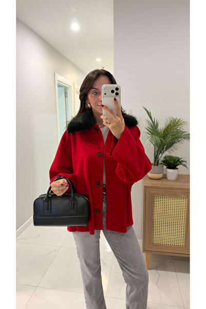 BİRCANÇİL Tita Red Fur Collar Jacket