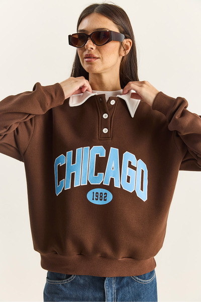 Bianco Lucci Дамска блуза с поло яка и трилентов принт Chicago 60601050