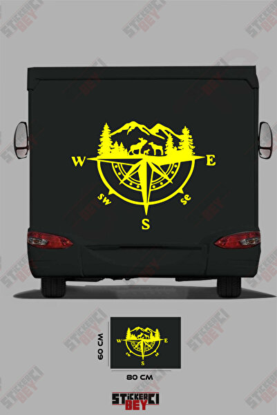 STİCKERCI BEY ملصق للعربات المتنقلة بتصميم الجبل والبوصلة