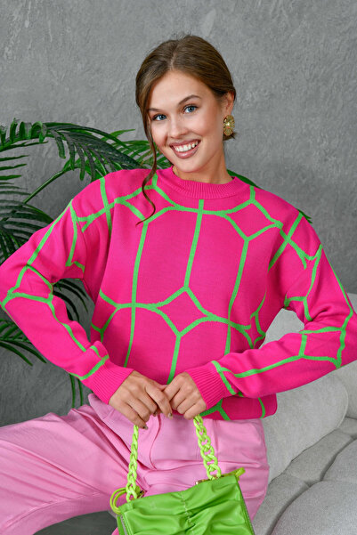 Park Karon Women's Crew Neck Patterned Knitwear Sweater