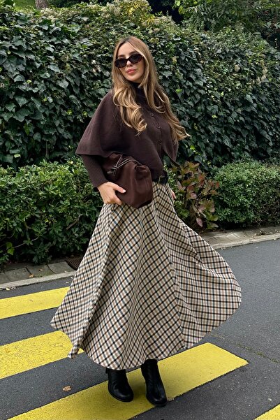 Laluvia Cream Plaid Skirt