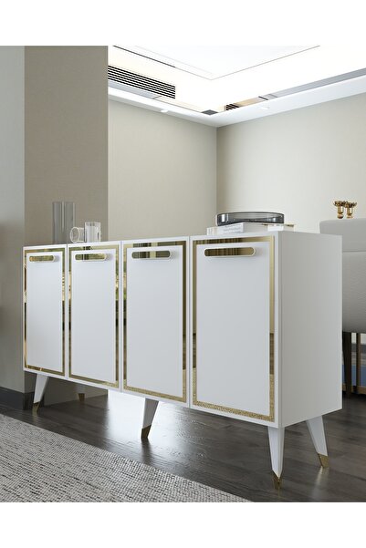 cantek dizayn 8227-128CT KB150 KONSOL,TV ÜNİTESİ BEYAZ-ALTIN