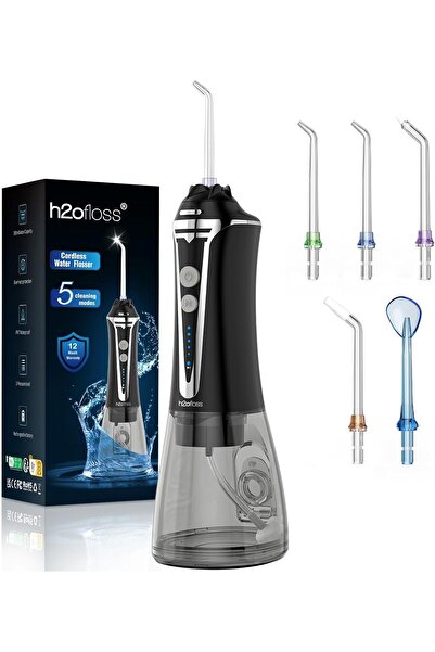 h2ofloss Cordless Water Flosser - 300ml, 5 Modes, IPX7, Rechargeable (Black)