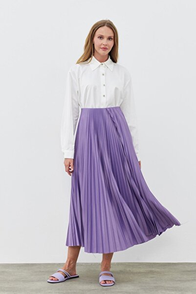 Blue Morpho Leather-Look Buy Elastic Unlined Long Pleated Skirt