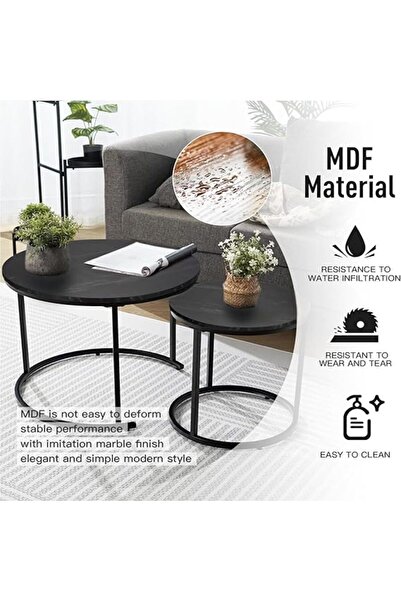 Twinkle Mart Two Contemporary Nesting Coffee Tables with Wood Sides and Metal Frames - White