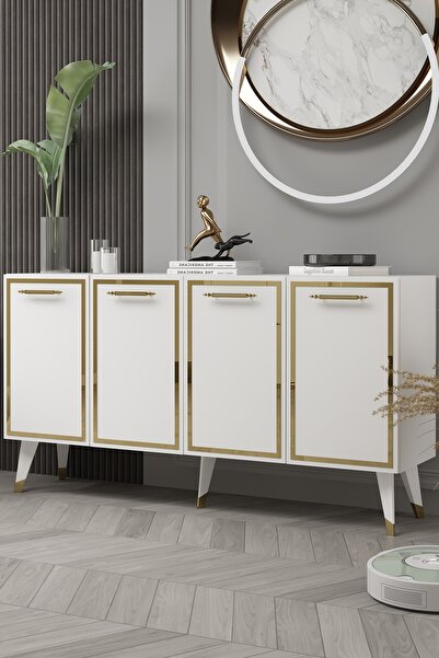 cantek dizayn 8225-128CT KB150 KONSOL,TV ÜNİTESİ BEYAZ-ALTIN