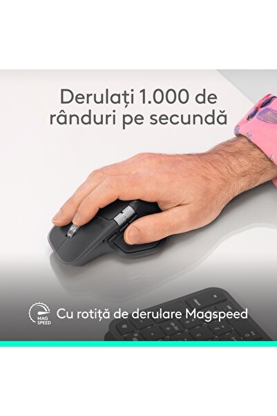 logitech Mouse wireless MX Master 4, silențios, USB, BT, grafit