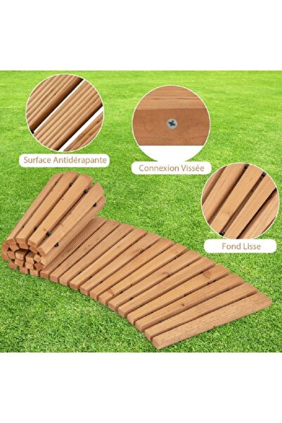 COSTWAY Curved wooden garden path, decorative path with non-slip surface, 216 x 43 cm, natural