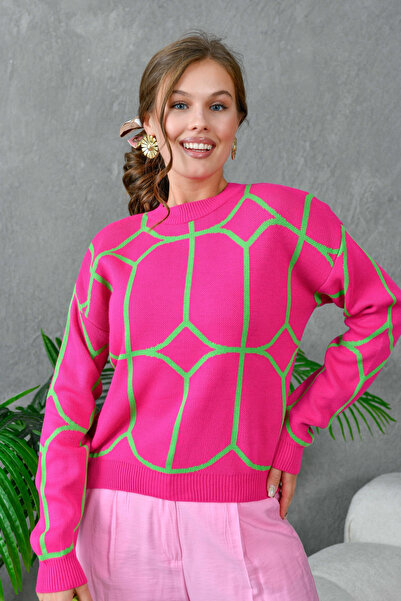 Park Karon Women's Crew Neck Patterned Knitwear Sweater