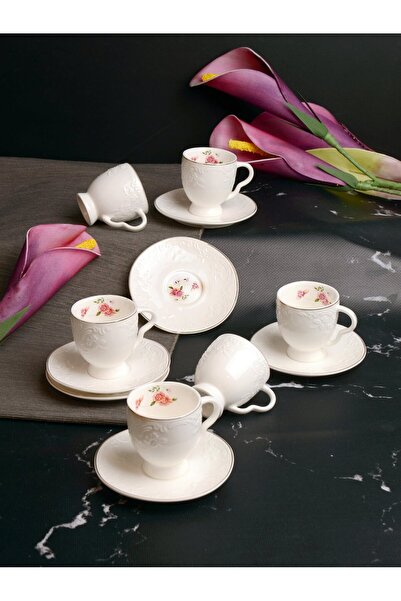 Paçi KABARTMALI FLOWERS 6 KİŞİLİK KAHVE FİNCAN TAKIMLARI