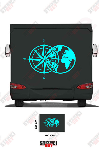 STİCKERCI BEY ملصق تزيين للعربات المتنقلة بتصميم البوصلة والعالم