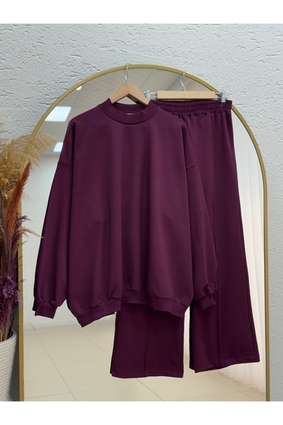 MİHRA STORE Dilşah Bol Sweat Two-Piece Pants Set-Nl222 Plum