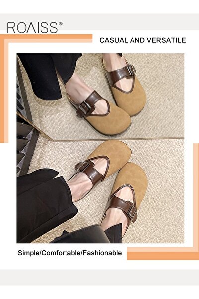 ROAISS Women's Casual Suede Clogs, Trendy Vintage Sandals with Arch Support, Comfortable Elegant Leather Mu