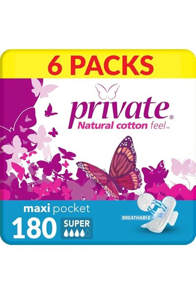 PRİVATE فوط صحية ماكسي بوكيت سوبر 180 فوطة، وردي