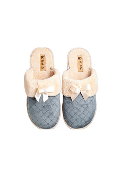 Belsta Quilted velour slippers, grey, size 37