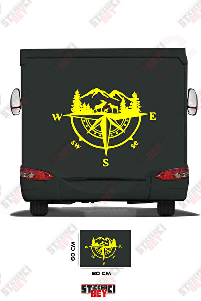 STİCKERCI BEY ملصق للعربات المتنقلة بتصميم الجبل والبوصلة