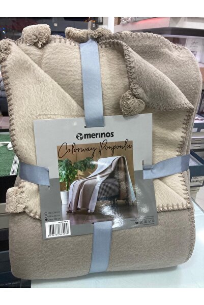 KÜBRAHOME'S Double Merino Double-Sided Pompon Blanket Brown