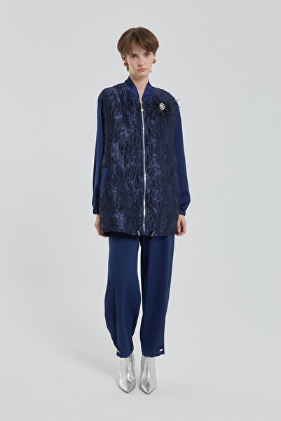 Nihan Jakar Pantolon Ceket Takım Lacivert