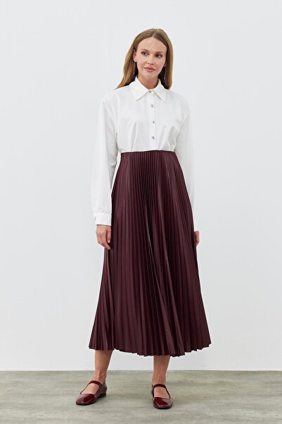 Blue Morpho Leather-Look Buy Elastic Unlined Long Pleated Skirt