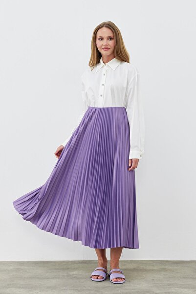 Blue Morpho Leather-Look Buy Elastic Unlined Long Pleated Skirt