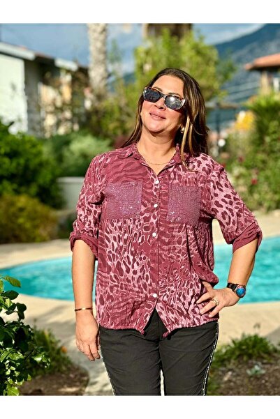 Punta Otantik Nc15401 Men's Lapel Double Pocket Hem Tie Italian Shirt Cherry