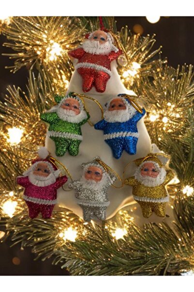 Uzay Ambalaj Neşehane Concept Yılbaşı Ağaç Süsü Simli Renkli Noel Baba 6 Lı P...