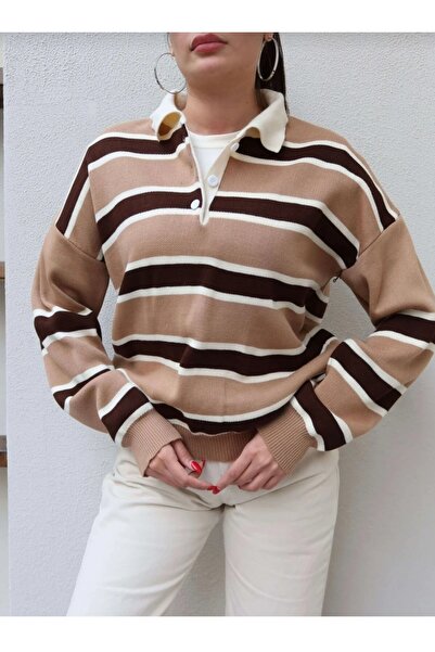 SAYZEN سترة تريكو مخططة بياقة بولو