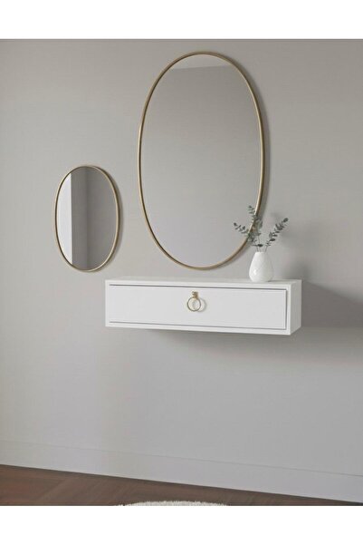 GKM HOME 60 cm BEYAZ Kapaklı Dresuar GOLD HALKA Kulplu Dolap Dresuar