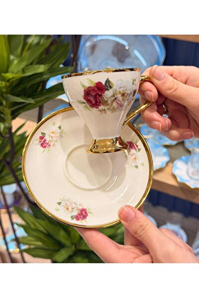 Onedekor 6-Person Porcelain Cleome Coffee Cup Set - 90 ml