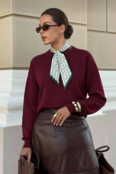 NEWCO Pulover tricotat obișnuit cu guler biker și eșarfă