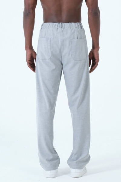 RELAXL Wide Leg Pleated Men's Gray Fabric Pants up to 10XL