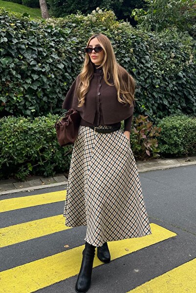 Laluvia Cream Plaid Skirt