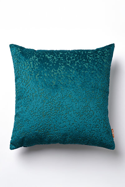 THE KUN Dokuma Kadife Noktasal Motifli Kırlent Kılıfı-Petrol