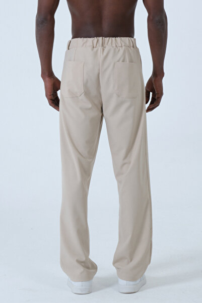 RELAXL Ανδρικό υφασμάτινο παντελόνι μπεζ με πλισέ ψηλόμεσο μοντέρνο στυλ