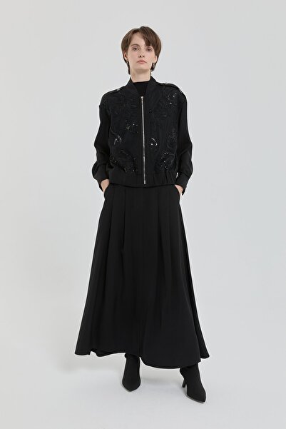 Nihan Dantel Detaylı Etek Ceket Takım Siyah
