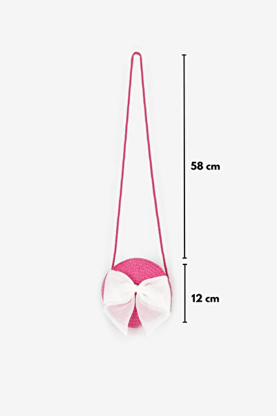 Le Mabelle Geantă de paie pentru fetiță cu fundă albă fucsia