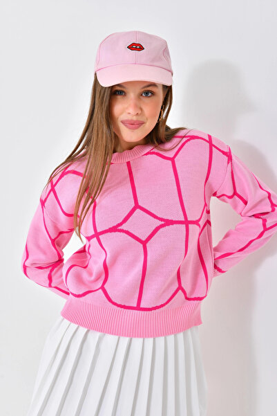 Park Karon Women's Crew Neck Patterned Knitwear Sweater