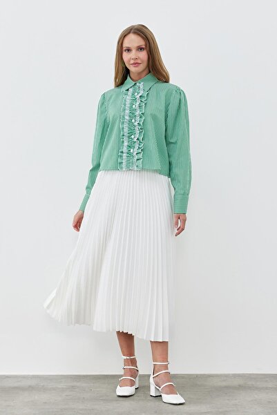 Blue Morpho Leather-Look Buy Elastic Unlined Long Pleated Skirt