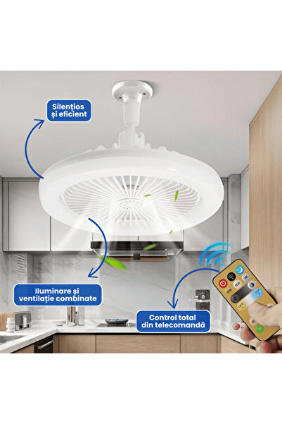 OferteTop 2-in-1 Fan with LED Light, Quiet, 3 Speeds and Remote Control (Bulb Type)