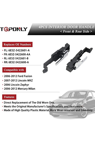 Generic مقابض أبواب داخلية TQPONLY (4 قطع) أمامية وخلفية متوافقة مع فورد فيوجن ولينكولن MK موديلات 2006-2012