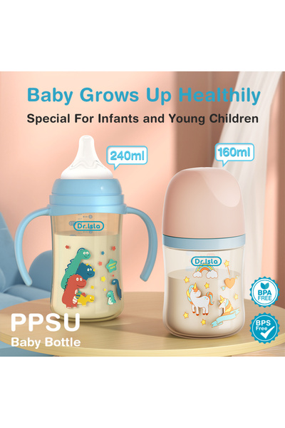 dr.Isla 240ML PPSU Baby Bottle Double Handle Infant Drop-proof Baby Wide-caliber Newborn Feeding Bottle