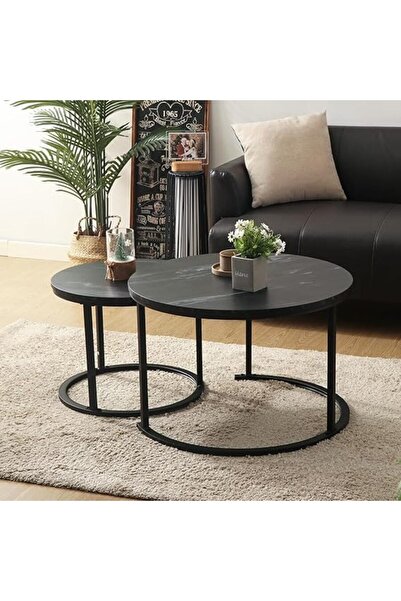 Twinkle Mart Two Contemporary Nesting Coffee Tables with Wood Sides and Metal Frames - White