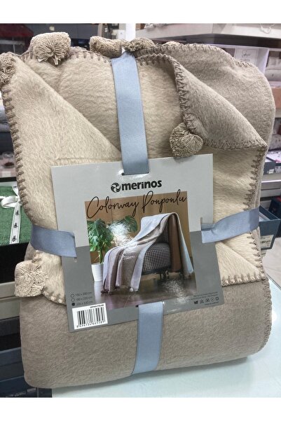 KÜBRAHOME'S Double Merino Double-Sided Pompon Blanket Brown