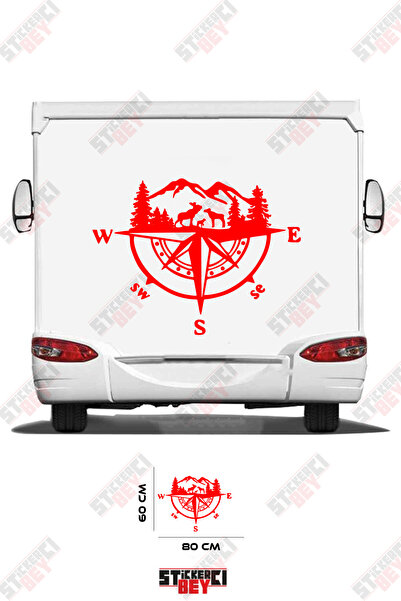STİCKERCI BEY Camper Sticker Coating with Mountain and Compass Image
