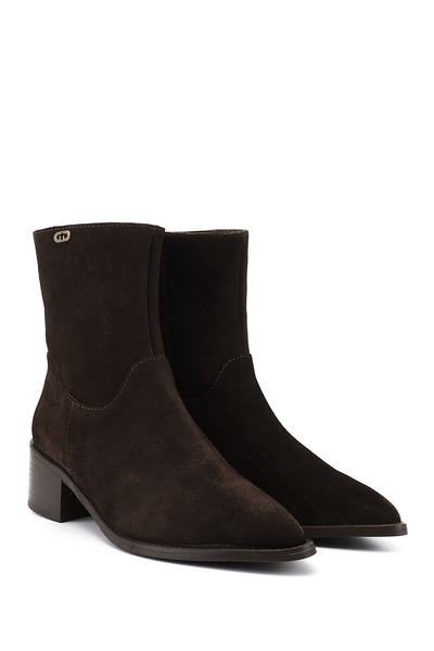 GÖNDERİ(R) Women's Brown Suede Zippered Pointed Toe Genuine Leather Boots