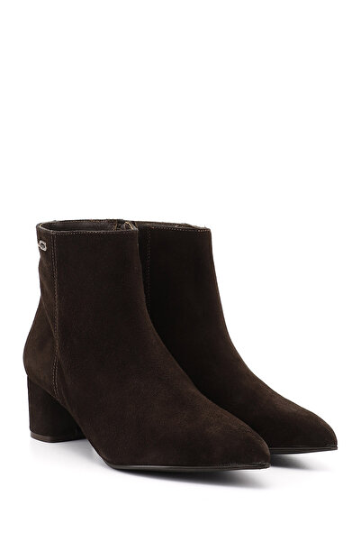 GÖNDERİ(R) Women's Brown Suede Zippered Pointed Toe Genuine Leather Boots